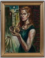 Lot 2157 - * HUGH GERARD BYARS, LADY WITH A LIPSTICK oil...