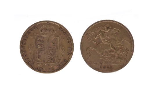 Lot 526 - GOLD HALF SOVEREIGN DATED 1891 AND ANOTHER...