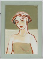 Lot 2164 - * JANET LYNCH, GIRL IN A GREEN DRESS oil on...