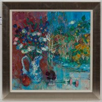 Lot 2182 - DONALD MANSON, FLOWERS BY A LAZY RIVER, WITH...