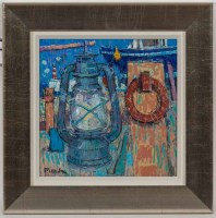 Lot 2199 - DONALD MANSON, BOATYARD oil on canvas, signed...