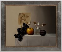 Lot 2264A - * MIKE WOODS, STILL LIFE WITH GRAPES oil on...