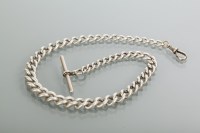 Lot 886 - STERLING SILVER CURB LINK ALBERT CHAIN the...