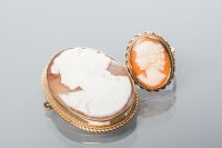 Lot 1936 - VICTORIAN STYLE CAMEO BROOCH AND RING SET each...
