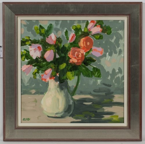 Lot 2292 - * LINDA CLARK, PERTUNIAS AND ROSES mixed media...