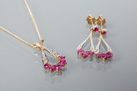Lot 2005 - RUBY AND DIAMOND PENDANT AND EARRINGS SET of...
