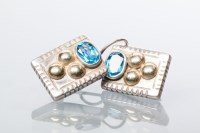 Lot 2061 - PAIR OF UNUSUAL SILVER AND BLUE GEM EARRINGS...