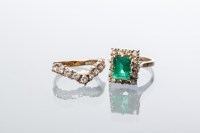 Lot 2074 - TWO GEM SET RINGS one of wishbone form, set...