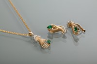 Lot 2098 - UNUSUAL EMERALD AND DIAMOND PENDANT AND...