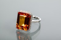 Lot 2103 - IMPRESSIVE ORANGE SAPPHIRE AND DIAMOND CLUSTER...