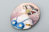 Lot 2183 - LIMOGES STYLE ENAMELLED PORTRAIT BROOCH of...