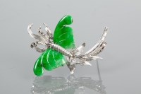 Lot 2204A - ART DECO JADEITE BUTTERFLY BROOCH modelled as...