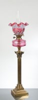 Lot 151 - VICTORIAN BRASS OIL LAMP the white and...