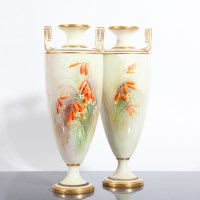 Lot 159 - PAIR OF ROYAL WORCESTER SLENDER VASES signed R....