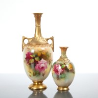 Lot 160 - ROYAL WORCESTER STEM VASE painted with roses,...