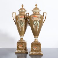 Lot 167 - PAIR OF 1920'S NORITAKE GILT PORCELAIN URNS...