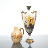 Lot 178 - HADLEYS WORCESTER SLENDER VASE painted with...