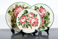 Lot 206 - THREE WEMYSS ROSE SIDEPLATES all painted with...