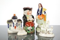 Lot 228 - FIVE STAFFORDSHIRE FIGURES including a Toby...