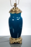 Lot 283 - HINKS & SONS BLUE MAJOLICA LAMP BASE stamped...