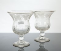 Lot 297 - PAIR OF VICTORIAN GLASS PEDESTAL VASES with...