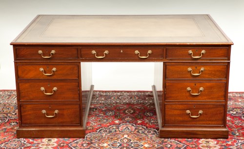Lot 364 - MODERN MAHOGANY PEDESTAL PARTNERS DESK with...