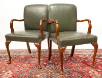 Lot 367 - PAIR OF CARVED MAHOGANY GREEN LEATHER...