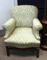 Lot 447 - VICTORIAN MAHOGANY ARMCHAIR with scroll arms...