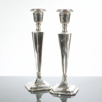 Lot 4 - PAIR OF EDWARDIAN SILVER CANDLESTICKS maker...