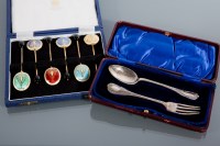 Lot 40 - SET OF SIX SILVER GILT AND ENAMEL COFFEE...