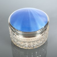 Lot 45 - SILVER AND BLUE ENAMEL DRESSING TABLE SET...