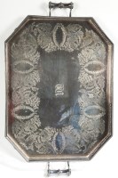 Lot 53 - SILVER PLATED TWO HANDLED SERVING TRAY in...