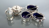 Lot 61 - SILVER OCTAGONAL THREE-PIECE CRUET SET maker...