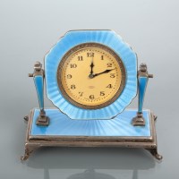 Lot 93 - SILVER AND BLUE ENAMEL DESK CLOCK marked...