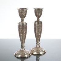 Lot 95 - PAIR OF PERSIAN SILVER CANDLESTICKS marks to...