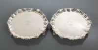 Lot 103 - PAIR OF GEORGE II SILVER CARD TRAYS maker John...