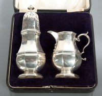 Lot 106 - SILVER SUGAR CASTER AND CREAM JUG maker S W...