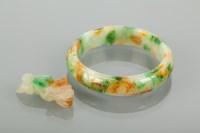 Lot 1132 - CHINESE CARVED JADE BANGLE AND A CARVED JADE...