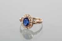 Lot 1207 - CREATED SAPPHIRE AND DIAMOND CLUSTER RING with...