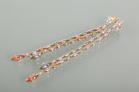 Lot 1245 - PAIR OF MULTI SAPPHIRE DROP EARRINGS set with...