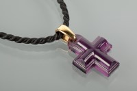 Lot 1261 - LALIQUE GLASS CROSS PENDANT ON ROPETWIST CORD...