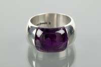 Lot 1263 - SILVER AMETHYST DRESS RING BY HAMILTON AND...
