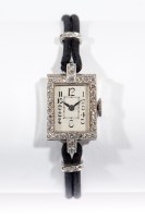 Lot 1059 - ART DECO DIAMOND COCKTAIL WATCH the square...