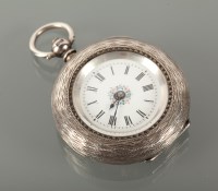 Lot 1071 - LADY'S SILVER FOB WATCH the white dial with...