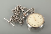 Lot 1073 - SILVER OPEN FACED POCKET WATCH the white dial...