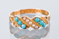 Lot 1717 - VICTORIAN TURQUOISE AND PEARL RING with...