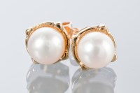 Lot 1773 - PAIR OF NINE CARAT GOLD PEARL STUD EARRINGS...