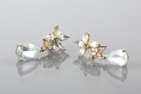 Lot 1779 - PAIR OF AQUAMARINE AND DIAMOND DROP EARRINGS...