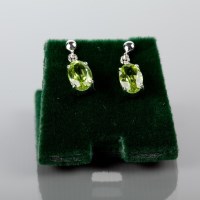 Lot 1791 - PAIR OF GOLD PERIDOT AND DIAMOND EARRINGS each...