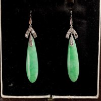 Lot 1797 - ART DECO JADE AND DIAMOND DROP EARRINGS each...